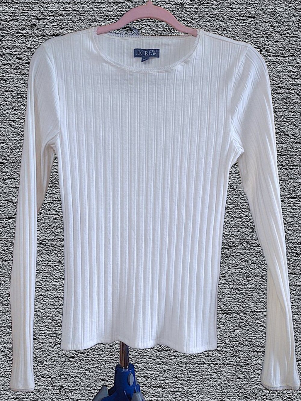 J. Crew Crew Neck Fitted Ribbed Off-White Long Sleeve Top Size Medium M